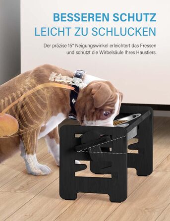 Підвищений годівниця для собак Vantic з підставкою, регульована висота, миска для маленьких собак та котів, міцна годівниця з бамбука з 2 нержавіюними мисками та протиковзкими ніжками (чорний)