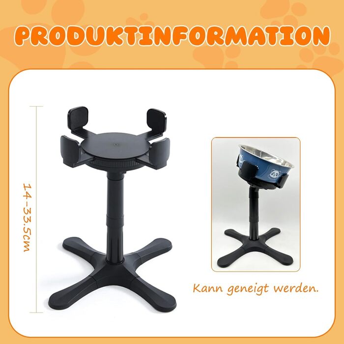 Підвищена годівниця для собак, регульована висота, 14 x 24 x 33.5 см, антиковзаюча, нахилена, з мискою