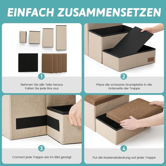 Сходинка для собак маленьких порід зі зберіганням, широка, складна для ліжка та дивану, з неслизьким покриттям, вологостійка (3x97x56 см), колір: коричневий, 4 ступінці, розмір: 43x97x56 см