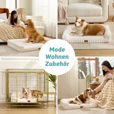 Ортопедичне ліжко для собак з штучного хутра, 90x68x15 см, знімний чохол, водонепроникне, антиковзаюче, кремове