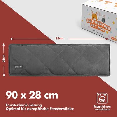 Підстилка для котів на підвіконня Mora Pets: тепла, самонагрівальна, 90 x 28 см, антиковзаюча, темно-сірий велюр