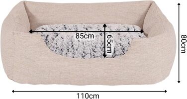 Кругле ліжко для собак та котів Lionto з м'яким зміненим подушками, комфортне та затишне, бежеве, 110x80 см