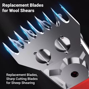 Ножиці для стрижки овець з нержавіючої сталі, універсальні, з змінними лезами (9 зубців, пряма леза + маятникове лезо)