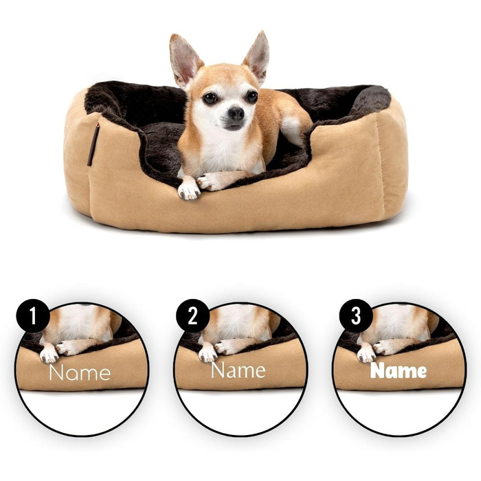 Ліжко для собак Lionto з двостороннім подушками та антиковзною основою, 50x37 см, бежево-коричневе. Підходить для собак та котів будь-якого віку. Міцне, з глибоким входом.