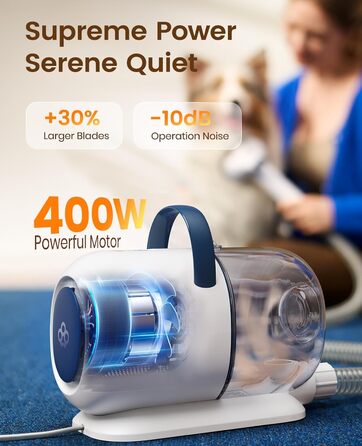 Машинка для стрижки собак Oneisall з пилососом, 15000 Па, видаляє 99.99% шерсті, тиха, 6 насадок для догляду за тваринами