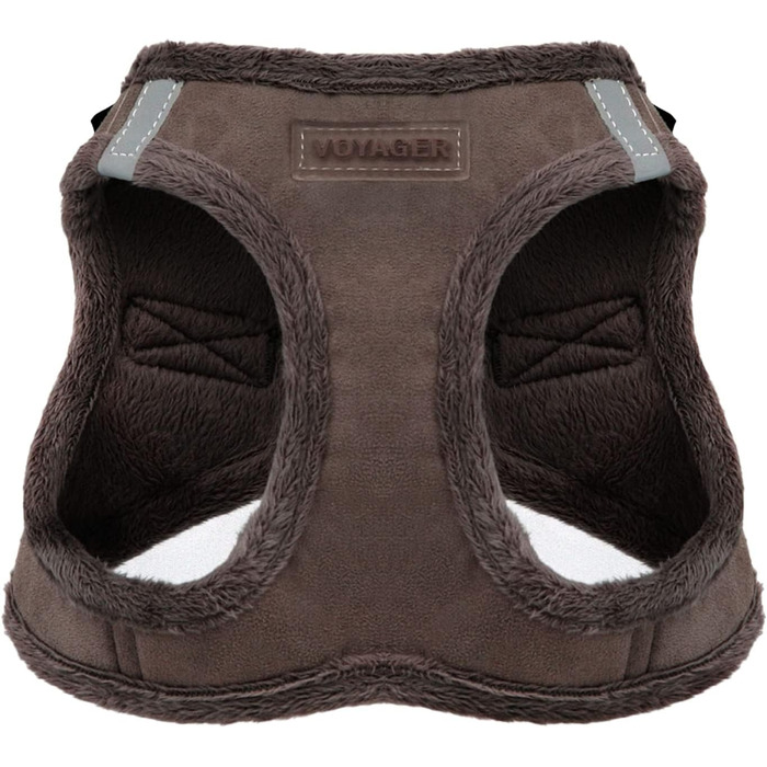 Шлейка для собак Voyager Step-In з плюшу, Best Pet Supplies - для малих та середніх собак, шоколадного кольору, розмір M (обхват грудей 40-45 см)