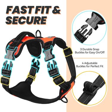 Нашийник для собак VIVAGLORY Easefit, протирвучий, з ручкою, для тренувань та прогулянок, м'який, антирвучий, захист від вислизання, розмір M, (Помаранчевий, XL(76-99см обхват грудної клітки))