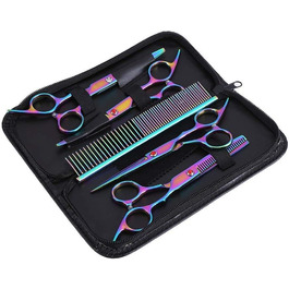 Набір професійних ножиць Yosoo для грумінгу собак та котів: 2 вигнуті ножиці, ножиці для розрідження, гребінець та коробка для зберігання