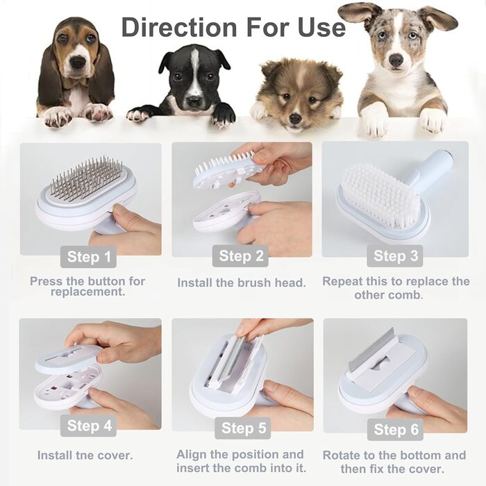 PETPAWLOVELY 5-в-1 набір щіток для догляду за шерстю собак і котів: самоочисна пуходерка, гребінець для розплутування та видалення шерсті, масажна та купальна щітка, підходить для тварин з будь-якою шерстю