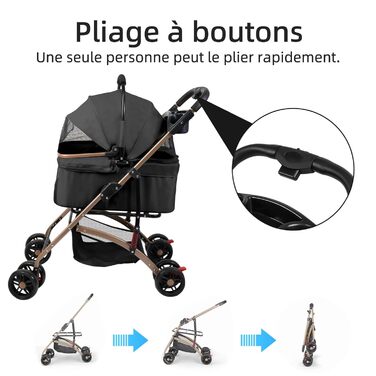 Дитяча коляска для тварин Homewell, чорна, складна, знімний кошик, сітка-вікно, ремені на плече, тримач для напоїв, до 20 кг