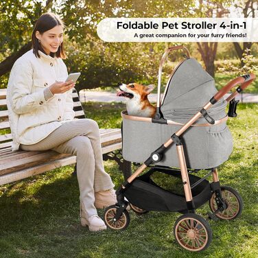 Візок для собак MAMIZO 4-в-1, до 25 кг, з амортизаторами, складний, для котів та собак (сірий)
