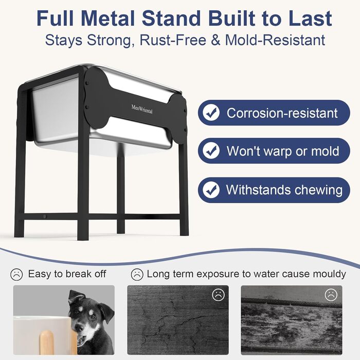 Підвищений миска для собак великих порід, 41.9 см, з підставкою, нержавіюча сталь, 6.7 л, для здорового пиття, легко миється, для дому