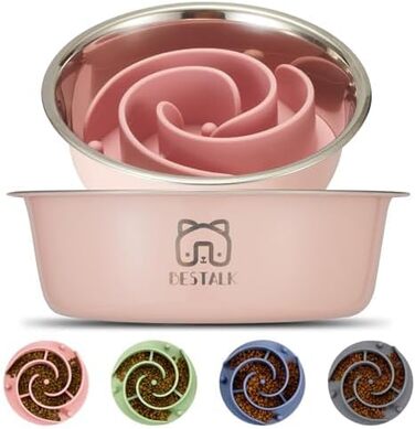Миска для собак 2 в 1 з уповільненим годуванням, Bestalk, нержавіюча сталь, силіконовий вкладиш, 304, антиковзаюче дно, рожева, для маленьких, середніх та великих собак