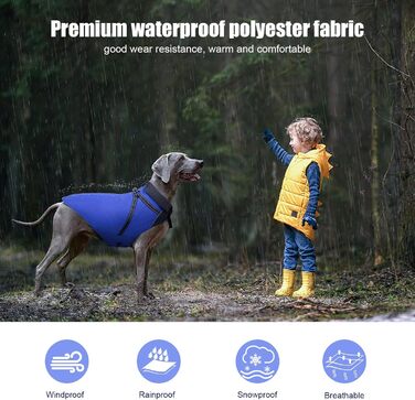 Водонепроникний зимовий одяг для собак, тепла куртка з отвором для повідка, великий розмір 4XL, блакитний колір