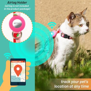 Шлейка та поводок для котів, анти-вислизання, для прогулянок, подорожей, на вулицю, м'який нейлон, регульована, милий комплект шлейки з тримачем Airtag для кошенят та дорослих котів. Розмір: обхват шиї 19-30 см, обхват грудей 27-46 см (Рожевий)