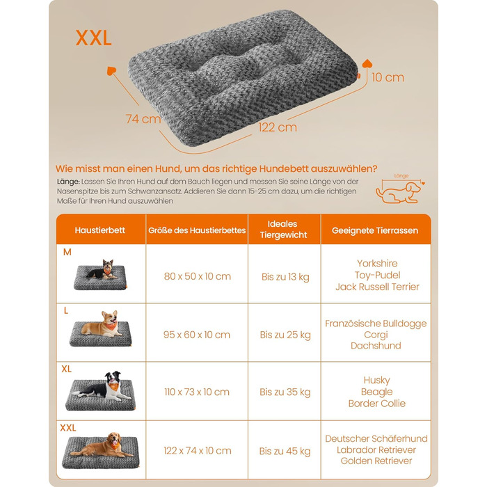 Ліжко для собак Feandrea XL, м'яке, для великих собак, 110 x 73 см, сірий, PGW293GN01