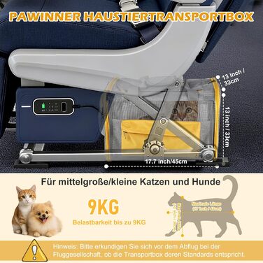 Транспортна переноска для котів та собак Pawinner з колесами, 45x33x33 см. Зручна переноска-тролей для авто та літака, складна, дихаюча, для тварин до 9 кг