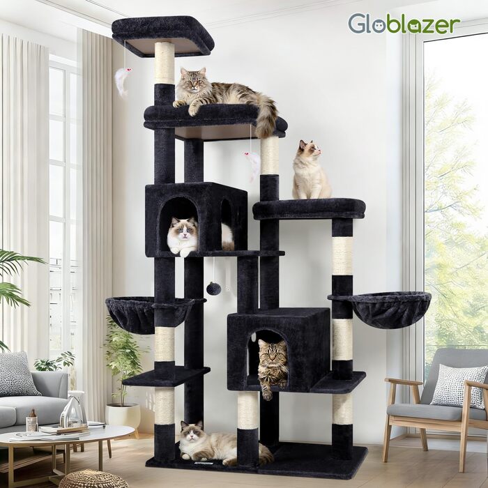 Комплекс для котів Globlazer Kratzbaum 189 см з будиночком, платформою та іграшками, темно-сірий