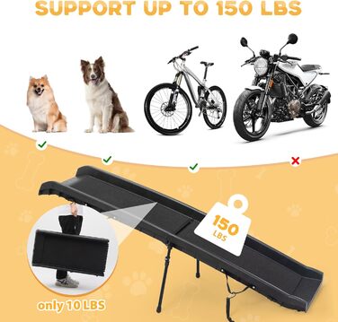 Рампа для собак COZIWOW, 157.7 см, портативна, для великих собак, SUV, авто, котів, антиковзаюча поверхня, сходи для ліжка, дивану