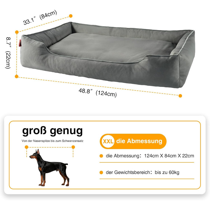Крісло-ліжко для собак середніх та великих порід Zedelmaier, 90х68х19 см, з водонепроникним матрацом, стійке до подряпин, сіре, двостороннє