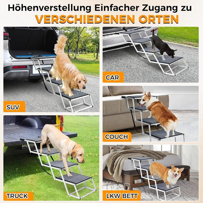 Сходинка для собак у машину: широка, 4 сходинки, з килимом, для великих собак, вантажівок та SUV (підтримка до 100 кг)
