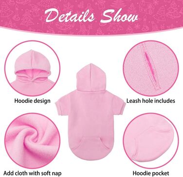 KOOLTAIL Пуловер з капюшоном для собак – теплий, м'який, з отвором для повідка та кишенею, зимовий одяг для собак, кошенят, дівчаток (Small/Medium, Рожевий)