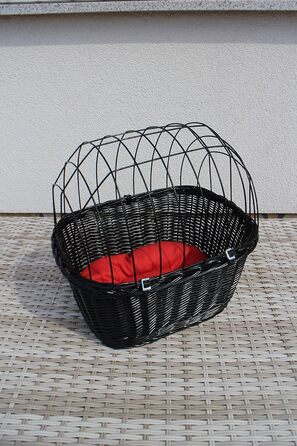 Корзина для велосипеда для собак, ручка - лоза, чорна, з металевою сіткою, з подушкою, різні розміри, XL без подушки