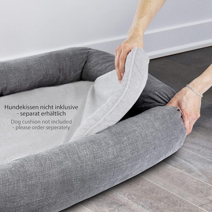 ONVAYA® Крісло-ліжко для собак | Ортопедичне | М'яке та затишне | З високим бортиком | XL | Для великих та маленьких собак | Знімний чохол | Сірий