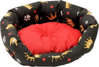 Baroni: М'яке кругле ліжко для собак та котів, 45x55 см, червоно-чорне з коронами, для дому, миття