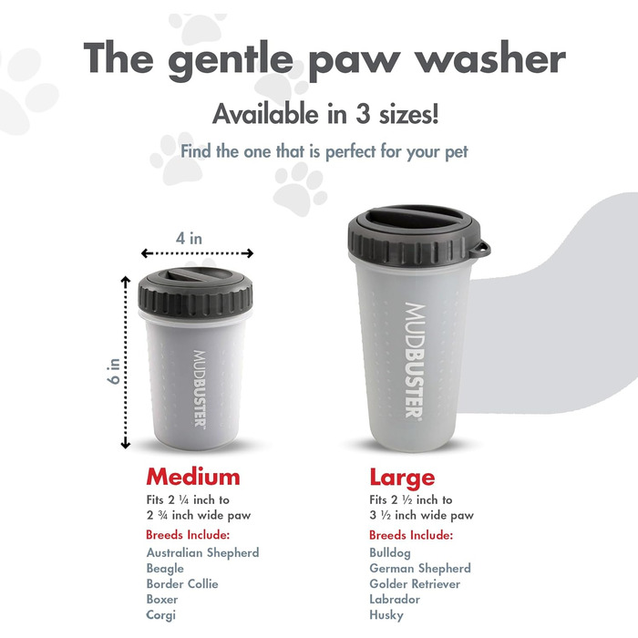 Dexas MudBuster: портативний очищувач лап для собак, розмір M, сірий, з кришкою