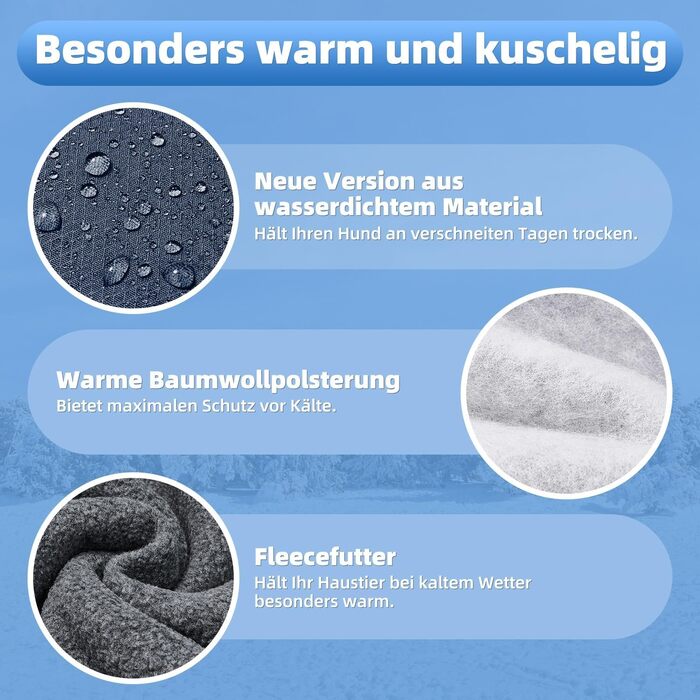 Зимова куртка для собак SlowTon з флісу, водонепроникна та вітронепроникна, з нашийником-гетром та світловідбиваючими смугами, регульована, для цуценят (Темно-синій, L+)