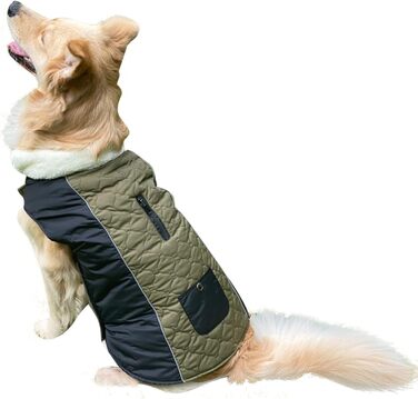 PETCUTE Зимовий теплий куртка для собак з відбиваючими елементами, регульований, з отвором для повідка, для маленьких, середніх та великих собак (S, Зелений)
