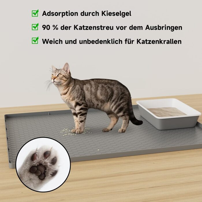 Килимок під лоток для котів 80x56 см, силіконовий, водонепроникний, легко миється, неслизький - сірий