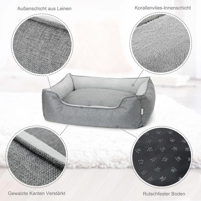 Ортопедичне собаче ліжко Lucky Sign з м'якого флюсу, 90x65x21 см, сірий колір. Знімне покриття, для великих та маленьких собак.