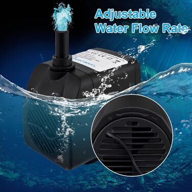 Погружний насос для ставка, фонтану, акваріума Wasserpumpe 1800 л/год, 3 насадки (13/16/19 мм), кабель 1.9м, 16 Вт