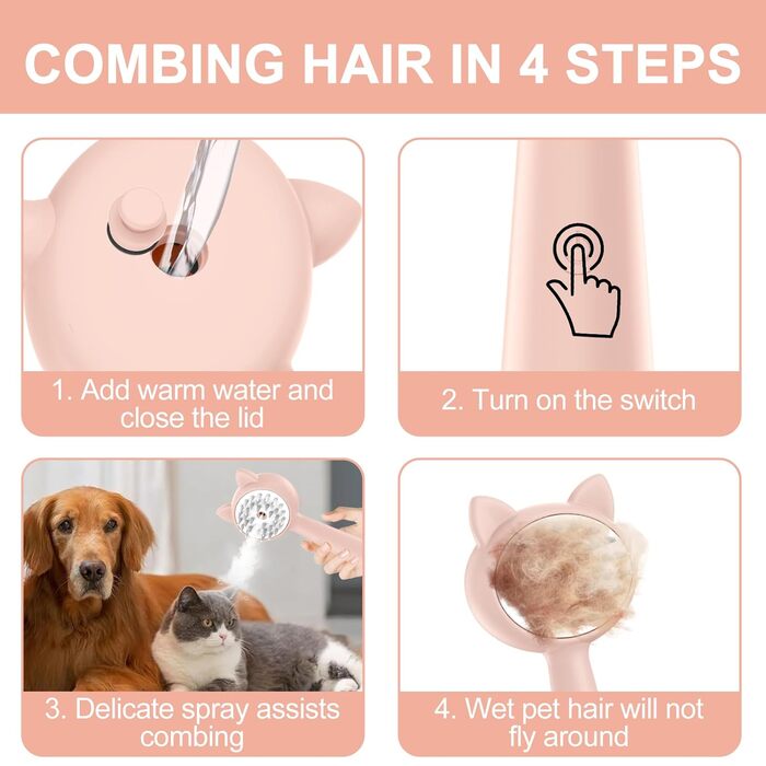 Кам'як для вичісування котів, щітка для грумінгу котів, видалення ковтунів та бруду, рожевий колір