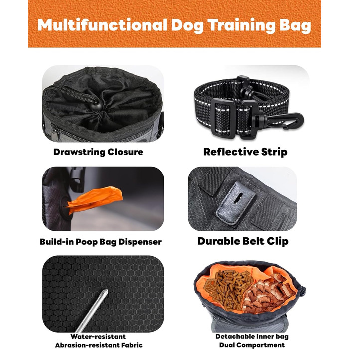 Сумка для собак Hanwell для ласощів та іграшок з дозатором для відходів, водонепроникна, сіра