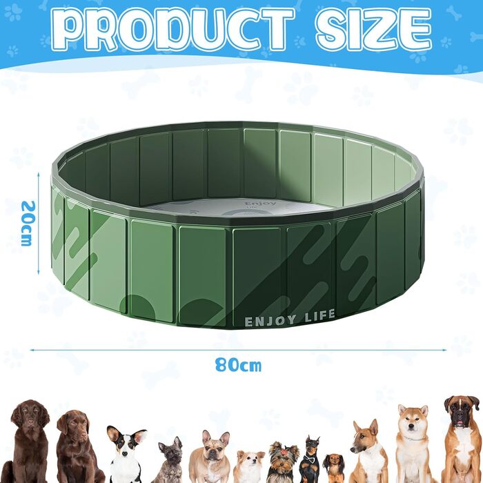 Дитячий басейн для собак та дітей, складаний, з ПВХ, антиковзаюча поверхня, для балкону, великий (80x20 см)
