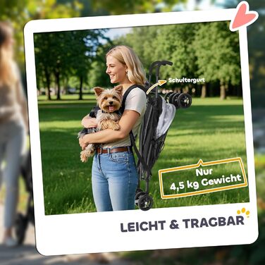 Візок для собак та котів PawHut, складна конструкція, до 4 кг, з сітчастими віконцями, плечовий ремінь, кишеня для зберігання, тримач для напоїв, парасолька, темно-сірий (світло-сірий)