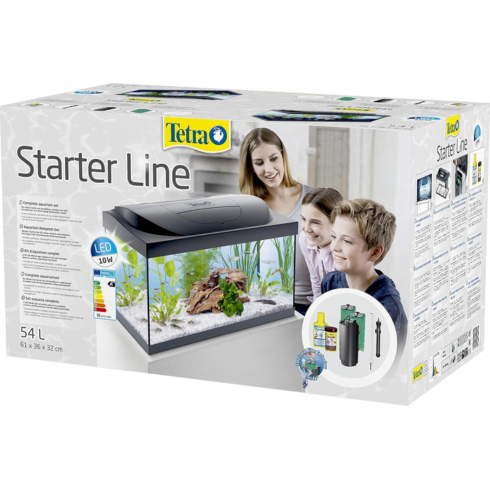 Акваріумний комплект Tetra Starter Line 54 л з LED підсвіткою, чорний – набір для початківців з фільтром, обігрівачем, кормом і засобами догляду