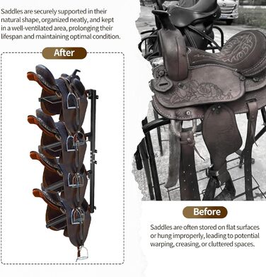 Стійка для сідел TOPTGO з 4 рівнями, настінна, для зберігання західних та англійських сідел – міцна сталева стійка, витримує до 136 кг, для збруї, підкладки, аксесуарів тощо