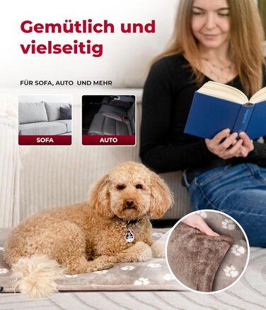 Лежак для собак HS-Hundebett® M 65x95 см, двосторонній, м'який, 3 см наповнювач, для дивану, авто та клітки, лапка, бежевий, вироблено в Німеччині