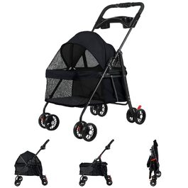 Дитяча коляска для тварин з 4 колесами, легка та складана, до 7,5 кг, з тримачем для напоїв