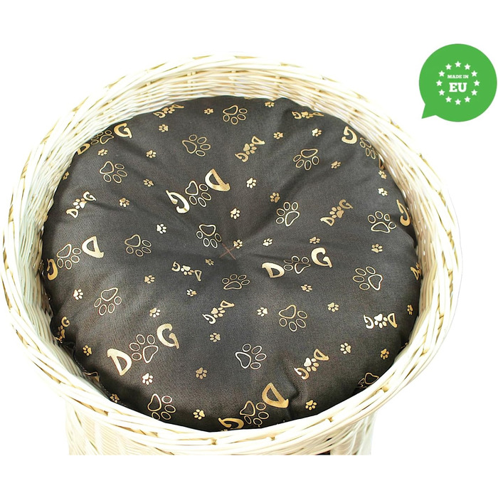 Кігтеточка-ліжко для котів: кругла хатинка з ротангу, триповерхове ліжко для собак та котів, колір білий (з коричневими та золотими подушками)