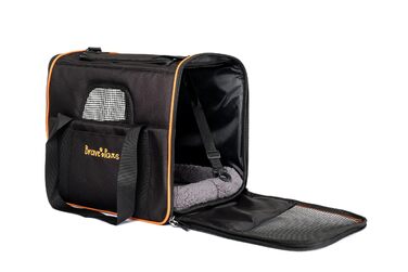 Транспортна сумка для котів та собак Brave Paws, міцна сітка, зручна, дихаюча, з безпечними застібками та складною мискою (чорна)