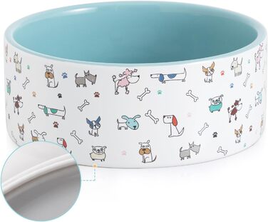 Керамічна миска для собак Fun Elements, велика, 180 мл, міцна, з малюнком собак, синя