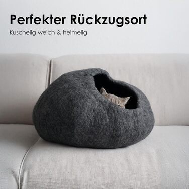 Преміум котяча печера LucyBalu® з фетру | Натуральне котяче ліжко з 100% пухкої вовни | Фетрова печера для котів ручної роботи в Непалі | Затишна котяча печера | 45x45x28 см | Білий