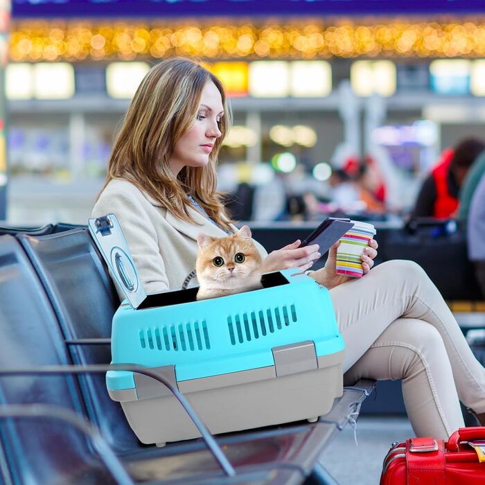 Транспортна переноска для собак та котів PETCUTE, з ручкою, складна, до 6 кг (блакитний+сірий)