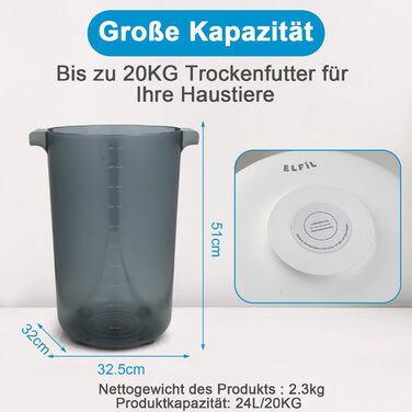 Контейнер для корму EFIL Vakuum - вакуумний контейнер для кормів для собак, котів та птахів, BPA-free, 24L