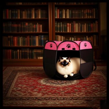 Клітка-вигул для цуценят та дрібних тварин 74x74x43 см – складана клітка для собак та котів – сірого кольору з принтом лапи